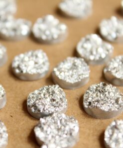 20 pc. Sparkly Light Silver Resin Druzy Style Cabochons 10.5 - 12mm | RES-602
