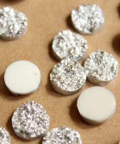 20 pc. Sparkly Light Silver Resin Druzy Style Cabochons 10.5 - 12mm | RES-602