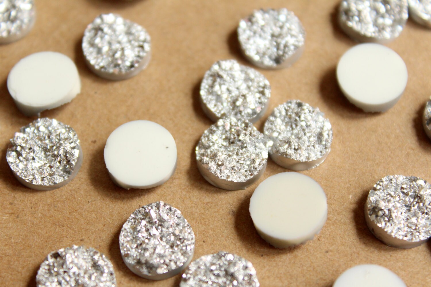 20 pc. Sparkly Light Silver Resin Druzy Style Cabochons 10.5 - 12mm | RES-602