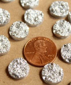 20 pc. Sparkly Light Silver Resin Druzy Style Cabochons 10.5 - 12mm | RES-602
