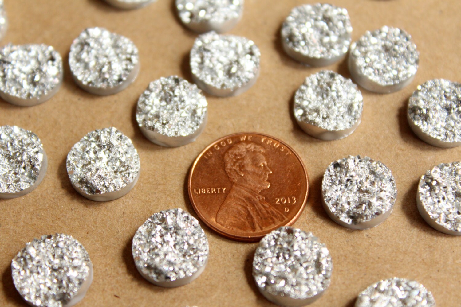 20 pc. Sparkly Light Silver Resin Druzy Style Cabochons 10.5 - 12mm | RES-602