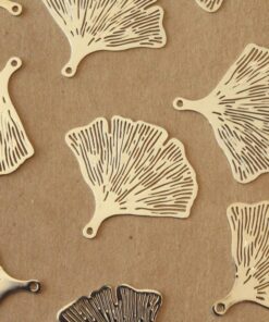 8 pc. Silver Plated Laser Cut Ginkgo Leaf Charms, 33mm by 30mm | MIS-043*