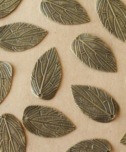 12 pc. Antique Bronze Veined Leaf Pendants, 38mm x 21mm | TMP-003