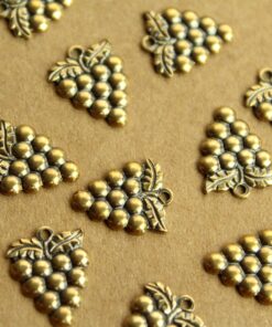 7 pc. Small Antique Brass Plated Bunch of Grapes Charms: 15mm by 11.5mm - made in USA | AB-223