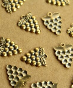 7 pc. Small Antique Brass Plated Bunch of Grapes Charms: 15mm by 11.5mm - made in USA | AB-223