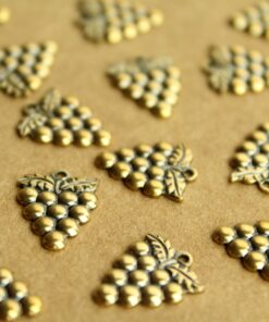 7 pc. Small Antique Brass Plated Bunch of Grapes Charms: 15mm by 11.5mm - made in USA | AB-223