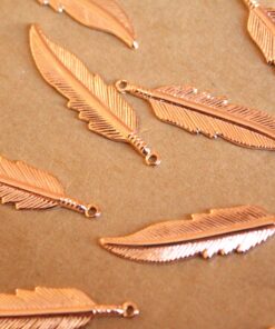6 pc. Rose Gold Plated Brass Feathers: 34mm by 8.5mm - made in USA | ROS-071