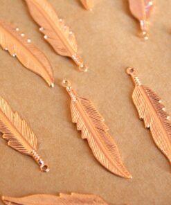 6 pc. Rose Gold Plated Brass Feathers: 34mm by 8.5mm - made in USA | ROS-071