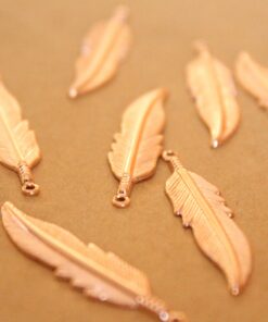 6 pc. Rose Gold Plated Brass Feathers: 34mm by 8.5mm - made in USA | ROS-071