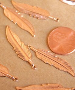 6 pc. Rose Gold Plated Brass Feathers: 34mm by 8.5mm - made in USA | ROS-071