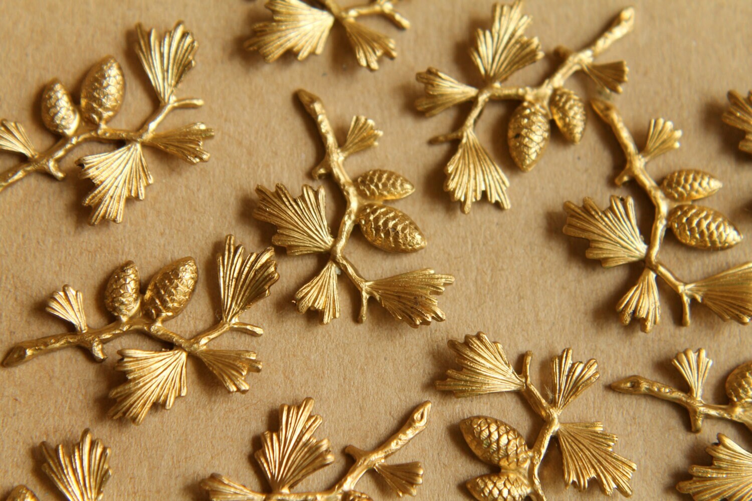 2 pc. Raw Brass Pine Tree Branch Stampings: 25mm by 20mm - made in USA | RB-504