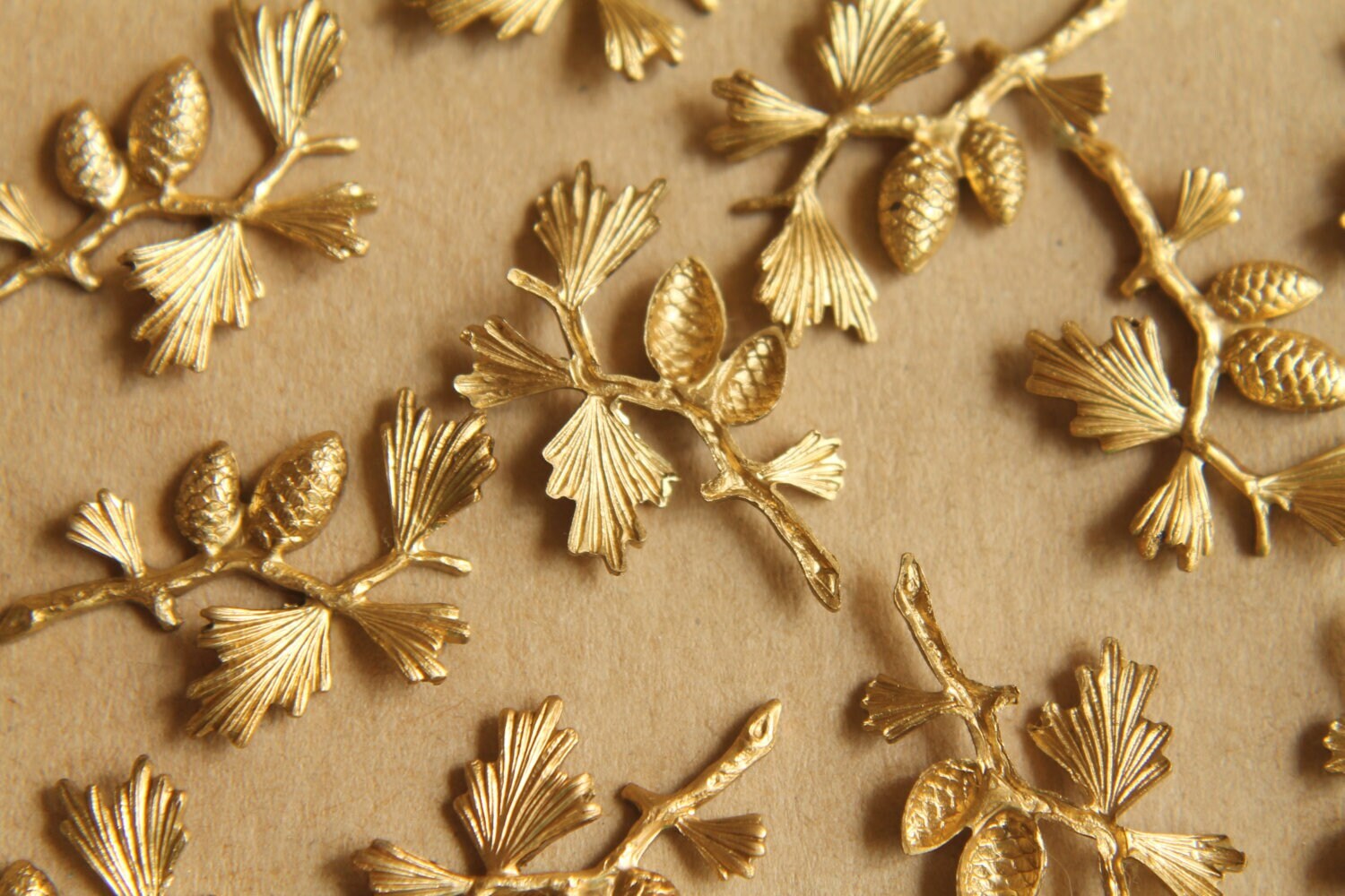 2 pc. Raw Brass Pine Tree Branch Stampings: 25mm by 20mm - made in USA | RB-504