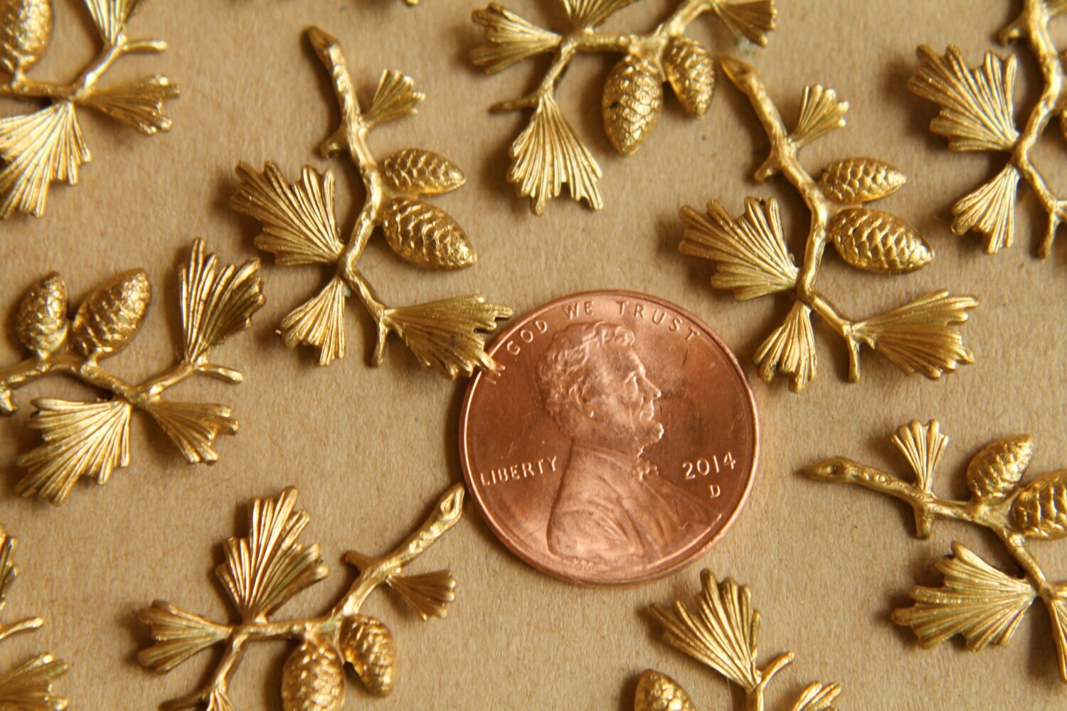 2 pc. Raw Brass Pine Tree Branch Stampings: 25mm by 20mm - made in USA | RB-504