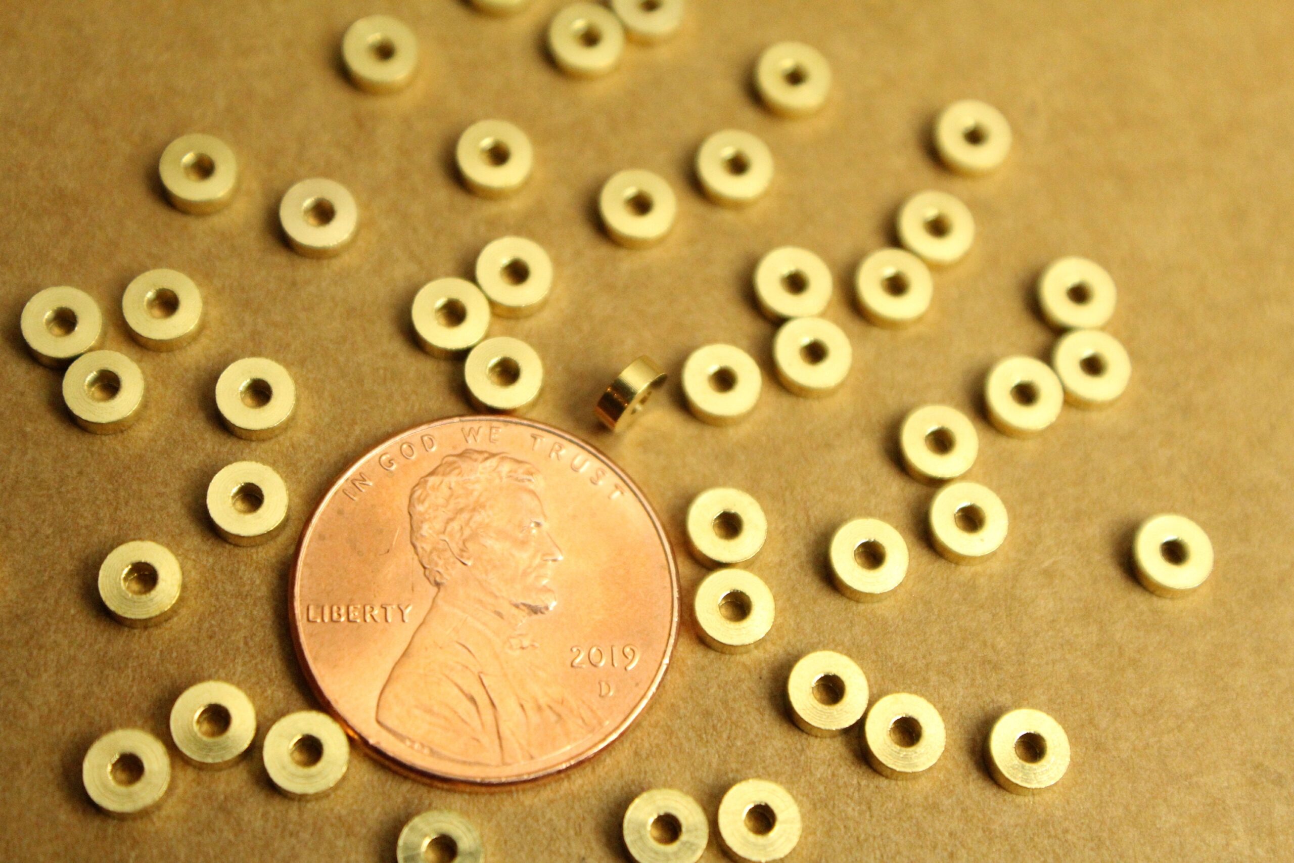 50 pc. Raw Brass Flat Round Spacer Beads, 4mm by 1.5mm | FI-108*