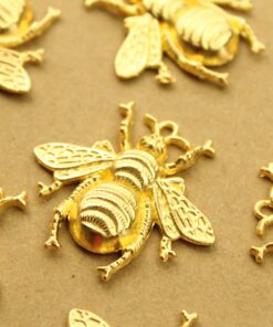 4 pc. Large Gold Queen Bee Charms: 40mm by 38mm Queen Bee Pendants Heavy Thick Honeybee Bumblebee Charm | MIS-352