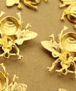 4 pc. Large Gold Queen Bee Charms: 40mm by 38mm Queen Bee Pendants Heavy Thick Honeybee Bumblebee Charm | MIS-352