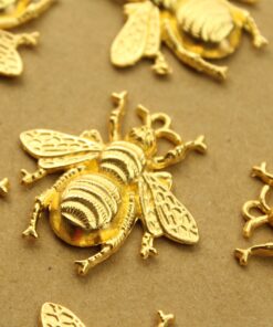 4 pc. Large Gold Queen Bee Charms: 40mm by 38mm Queen Bee Pendants Heavy Thick Honeybee Bumblebee Charm | MIS-352