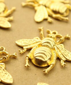 4 pc. Large Gold Queen Bee Charms: 40mm by 38mm Queen Bee Pendants Heavy Thick Honeybee Bumblebee Charm | MIS-352