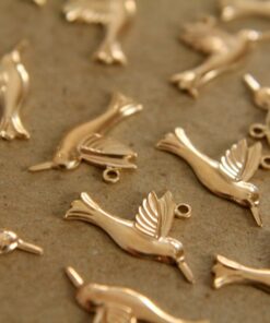 6 pc. Raw Brass Hummingbird Charms: 18mm by 10mm - made in USA | RB-130