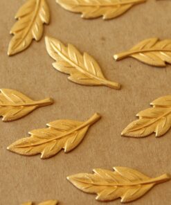 5 pc. Raw Brass Veined Leaves: 28mm by 10mm - made in USA - leaf autumn fall foliage tree woodland | RB-1389