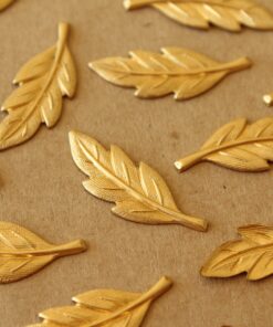 5 pc. Raw Brass Veined Leaves: 28mm by 10mm - made in USA - leaf autumn fall foliage tree woodland | RB-1389