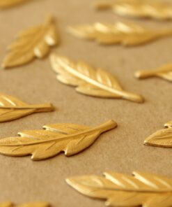 5 pc. Raw Brass Veined Leaves: 28mm by 10mm - made in USA - leaf autumn fall foliage tree woodland | RB-1389