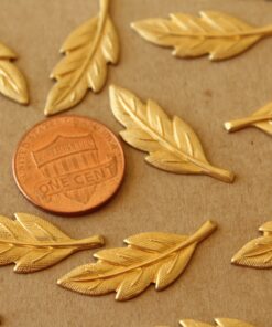5 pc. Raw Brass Veined Leaves: 28mm by 10mm - made in USA - leaf autumn fall foliage tree woodland | RB-1389