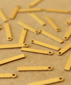 18 pc. Raw Brass Thin Rectangular Drops: 12.5mm by 2.5mm - made in USA - narrow stamping blank blanks, brass bar bars with loop | RB-1390