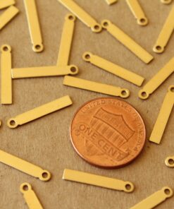 18 pc. Raw Brass Thin Rectangular Drops: 12.5mm by 2.5mm - made in USA - narrow stamping blank blanks, brass bar bars with loop | RB-1390