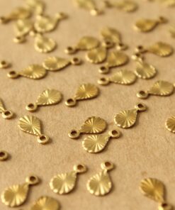 16 pc. Tiny Raw Brass Textured Teardrop Charms with Starburst Design: 9mm by 5mm- made in USA | RB-1210*