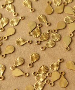 16 pc. Tiny Raw Brass Textured Teardrop Charms with Starburst Design: 9mm by 5mm- made in USA | RB-1210*