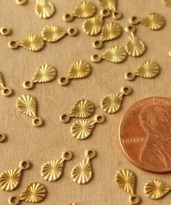 16 pc. Tiny Raw Brass Textured Teardrop Charms with Starburst Design: 9mm by 5mm- made in USA | RB-1210*