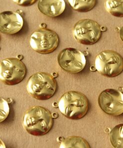 16 pc. Raw Brass Moon Face Charms: 13mm by 11mm - made in USA | RB-1197*