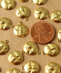 16 pc. Raw Brass Moon Face Charms: 13mm by 11mm - made in USA | RB-1197*
