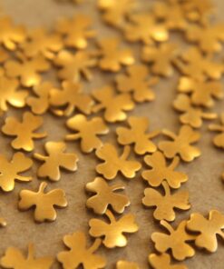 30 pc. Tiny Raw Brass Shamrocks: 6mm by 6mm - made in USA - sham rock clover clovers st patrick luck lucky charm leprechaun paddy | RB-239