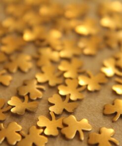 30 pc. Tiny Raw Brass Shamrocks: 6mm by 6mm - made in USA - sham rock clover clovers st patrick luck lucky charm leprechaun paddy | RB-239