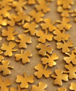 30 pc. Tiny Raw Brass Shamrocks: 6mm by 6mm - made in USA - sham rock clover clovers st patrick luck lucky charm leprechaun paddy | RB-239