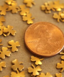 30 pc. Tiny Raw Brass Shamrocks: 6mm by 6mm - made in USA - sham rock clover clovers st patrick luck lucky charm leprechaun paddy | RB-239