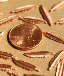 10 pc. Tiny Raw Copper Feathers: 16.5mm by 4.5mm - made in USA | RB-483