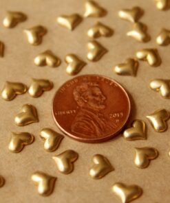 18 pc. Tiny Raw Brass Puffed Hearts: 6.5mm by 5.5mm - made in USA | RB-749