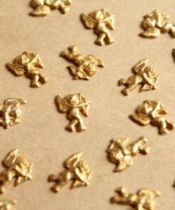 12 pc. Tiny Raw Brass Cupid Stampings: 8mm by 6mm - made in USA Valentine's Day Love Romance Angel Arrow Heart | RB-1192