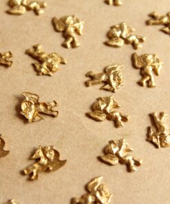 12 pc. Tiny Raw Brass Cupid Stampings: 8mm by 6mm - made in USA Valentine's Day Love Romance Angel Arrow Heart | RB-1192