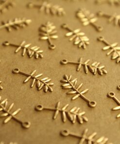 8 pc. Small Raw Brass Fern Leaf Charms: 16mm by 7mm - made in USA | RB-1335