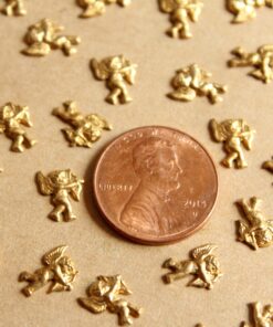 12 pc. Tiny Raw Brass Cupid Stampings: 8mm by 6mm - made in USA Valentine's Day Love Romance Angel Arrow Heart | RB-1192