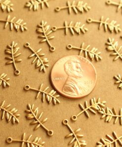 8 pc. Small Raw Brass Fern Leaf Charms: 16mm by 7mm - made in USA | RB-1335