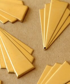 4 pc. Raw Brass Art Deco Fanned Geometric Charm: 44mm by 27mm - made in USA | RB-1383