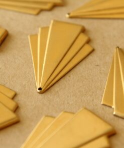 4 pc. Raw Brass Art Deco Fanned Geometric Charm: 44mm by 27mm - made in USA | RB-1383