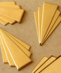 4 pc. Raw Brass Art Deco Fanned Geometric Charm: 44mm by 27mm - made in USA | RB-1383