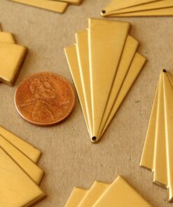 4 pc. Raw Brass Art Deco Fanned Geometric Charm: 44mm by 27mm - made in USA | RB-1383
