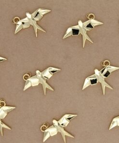 2 pc. Origami Bird Charms, 18K Gold Plated Swallows, 32.5mm x 20.5mm x 4mm | MIS-163**
